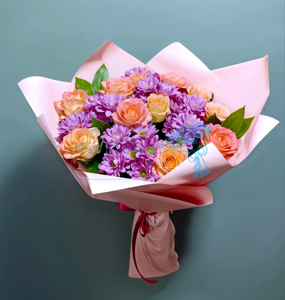 Букет цветов Симфония Чувств Букет цветов из: Хризантемы и Розы